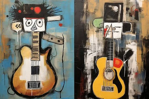 Neo Expressionist Inspiration- Abstract Chords and AI Generated Playing the Guitar Vibrations