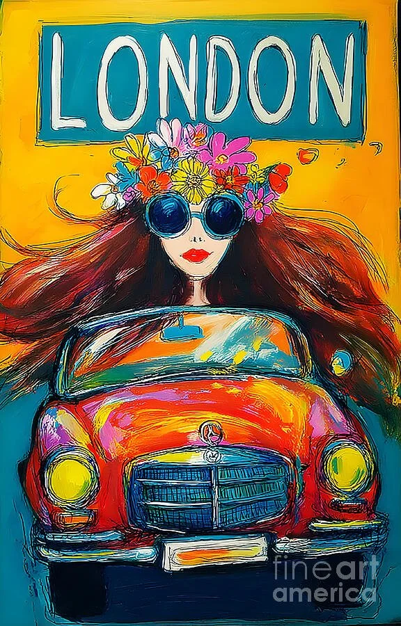 Drive Through the Swinging Sixties - A Vibrant Abstract Celebration of Color Motion and London Charm