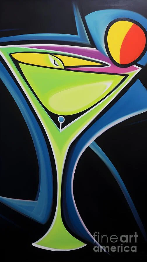 Whimsical Martini Glass - Stylized and Colorful with Abstract Designs