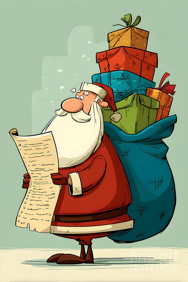 Checking It Twice - Santa Claus with Gift Sack and Holiday List