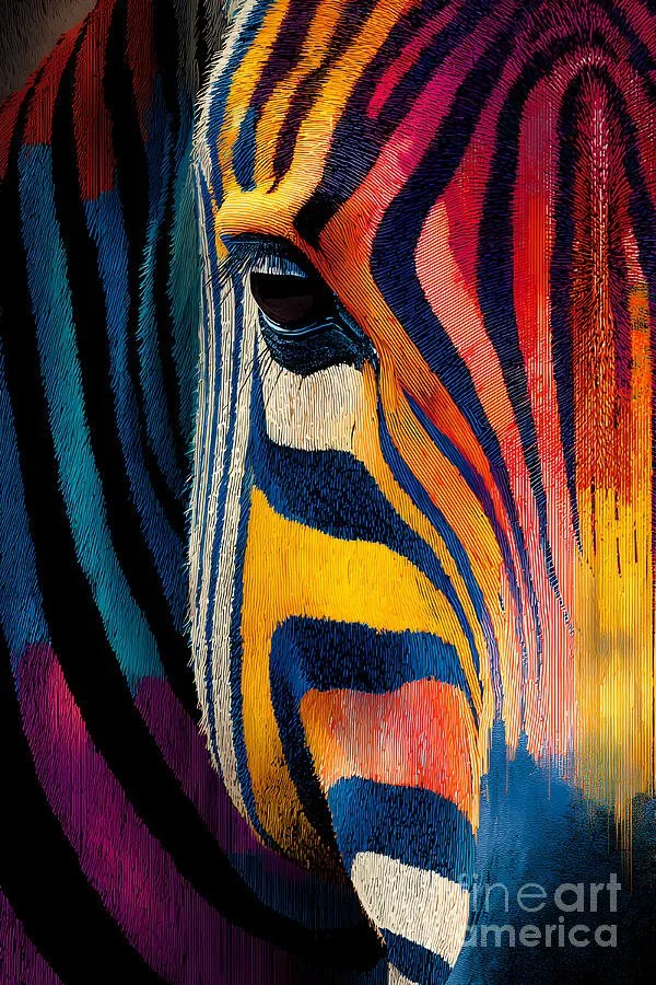 Protect the Zebra Spirit - Dynamic Close-Up with Colorful Patterns and Energy