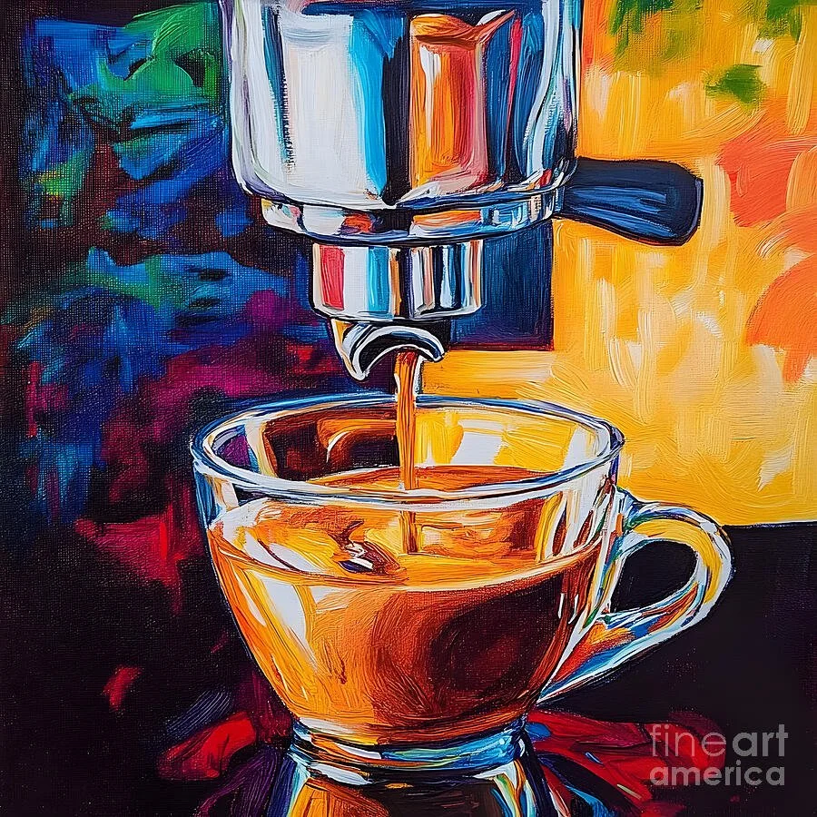 Freshly Brewed Espresso in a Glass Cup Vibrant Colors and Dynamic Contrast