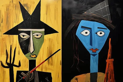 Abstract Halloween Delight - Vibrant Colors and Playful Shapes Evoke Festive Spirit