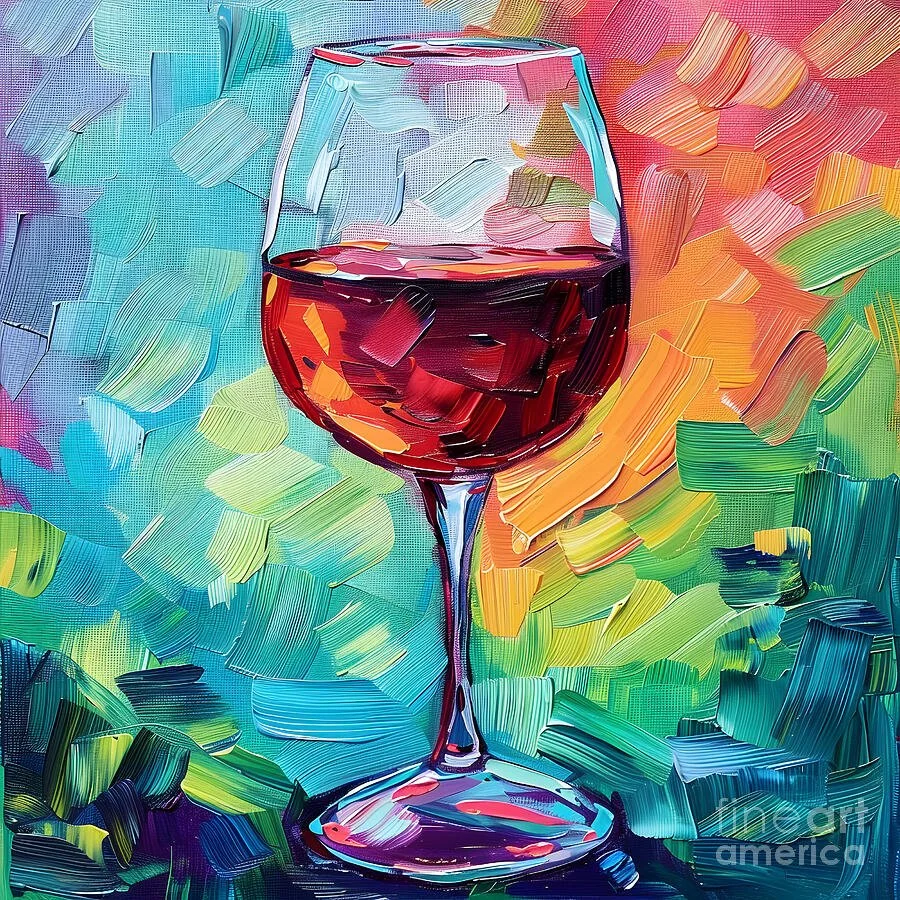 Dynamism in Red - Impressionistic Red Wine Glass on Vibrant Brushstroke Canvas