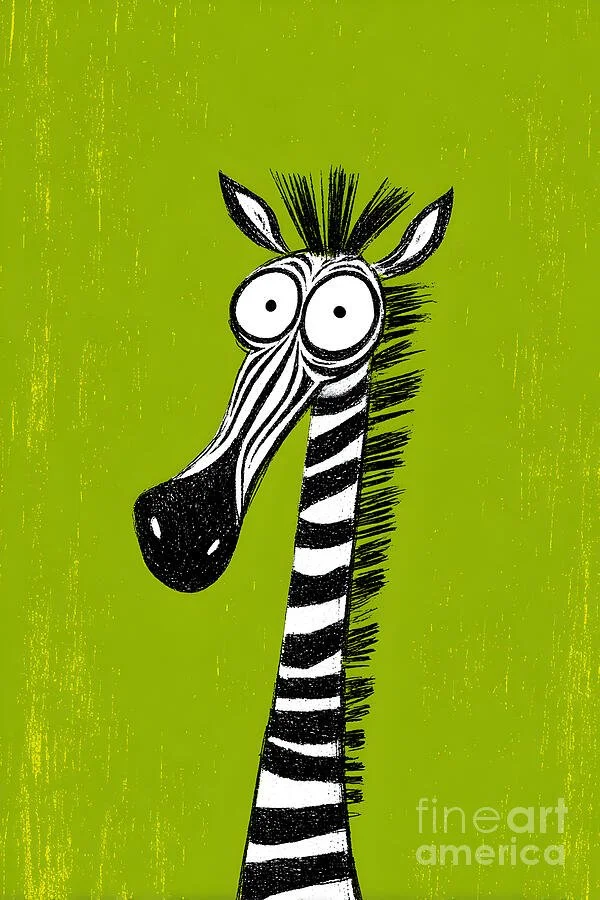 Zebra Rocking Wavy Stripes and Wide-Eyed Goofiness Against Bright Green Backdrop