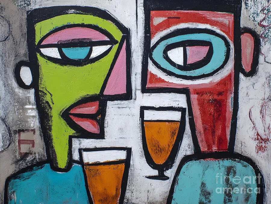 Abstract Cubist Faces with Bold Geometric Forms Creating a Vibrant and Engaging Contemporary Artwork