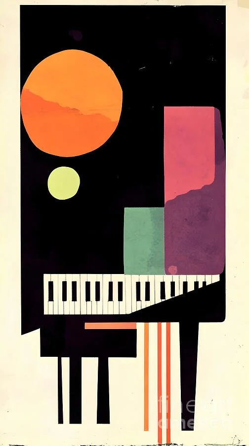 Bauhaus Piano Art - Bold Geometric Shapes and Prominent Keyboard Pattern with Vivid Colors