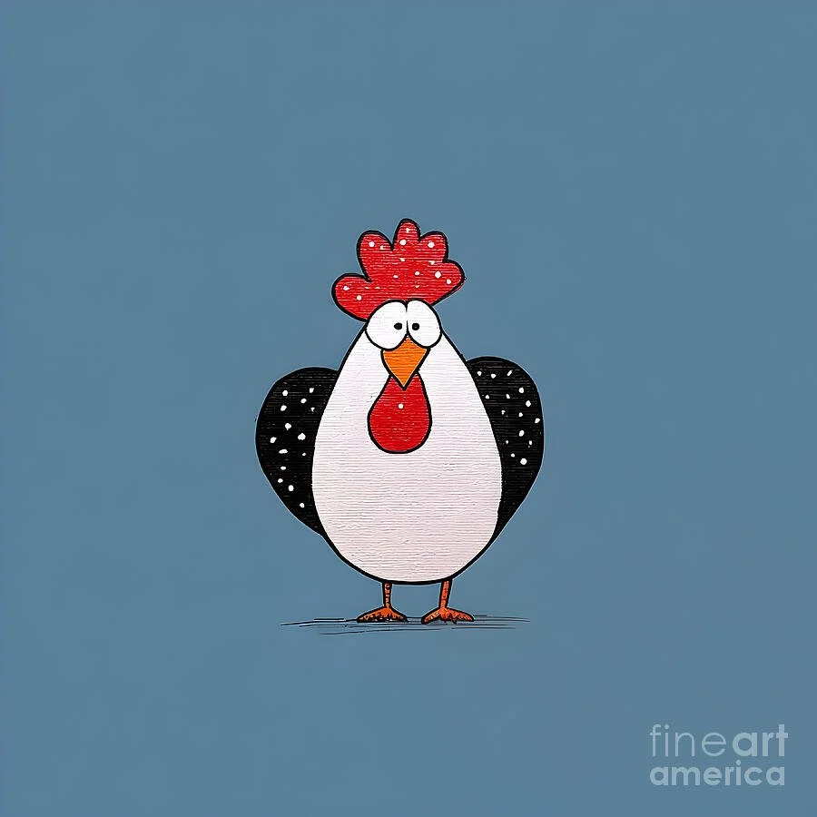 Cheeky Chicken Strutting Its Stuff With Bright Red Comb and Black Wings Against Bold Blue