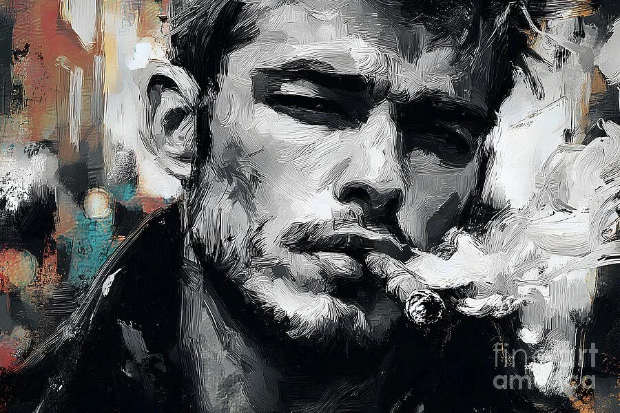 Smolder and Grit - Moody Portrait of a Cigar Smoker with Abstract Background and Subtle Tones