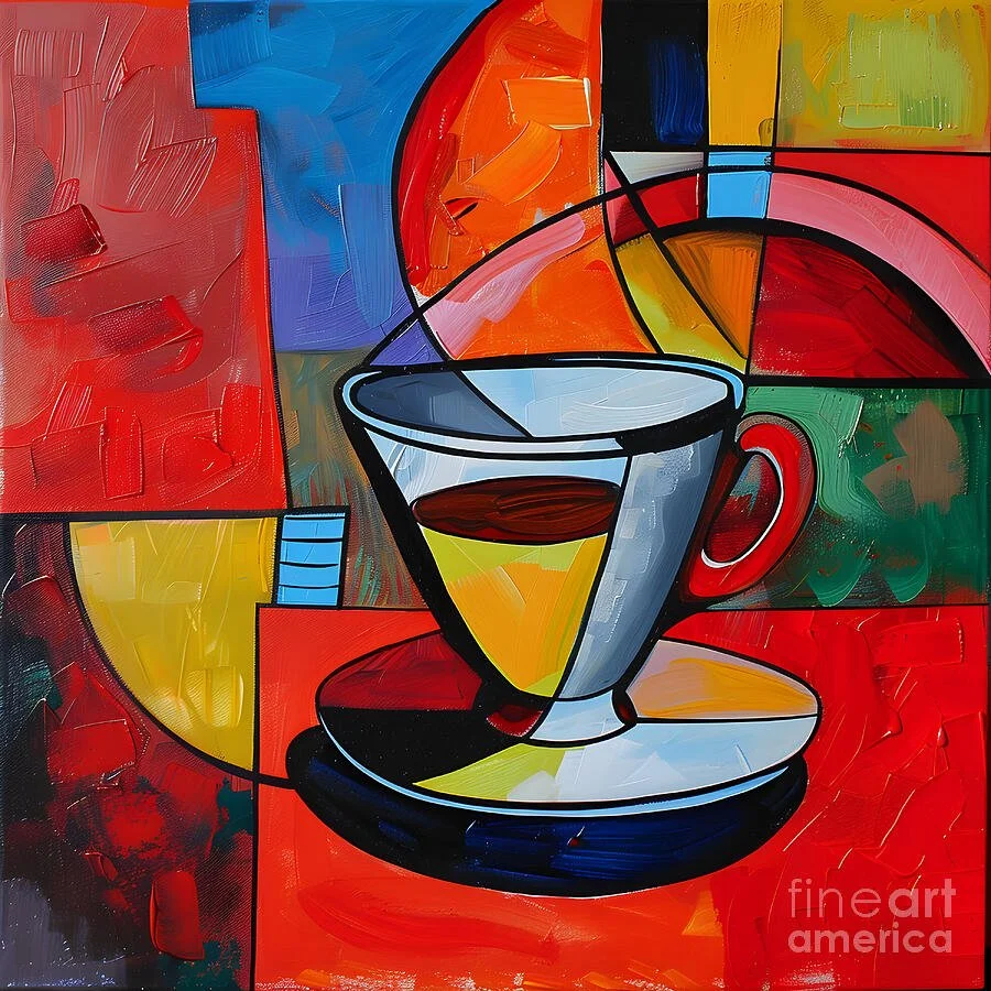 Chromatic Elixir - Bold and Dynamic Coffee Cup Abstraction in Vivid Hues