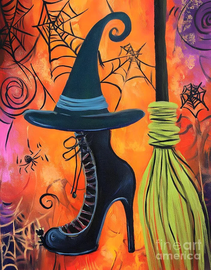 Step Into Halloween Magic with a Witch's Boot Hat and Spiraling Broomstick