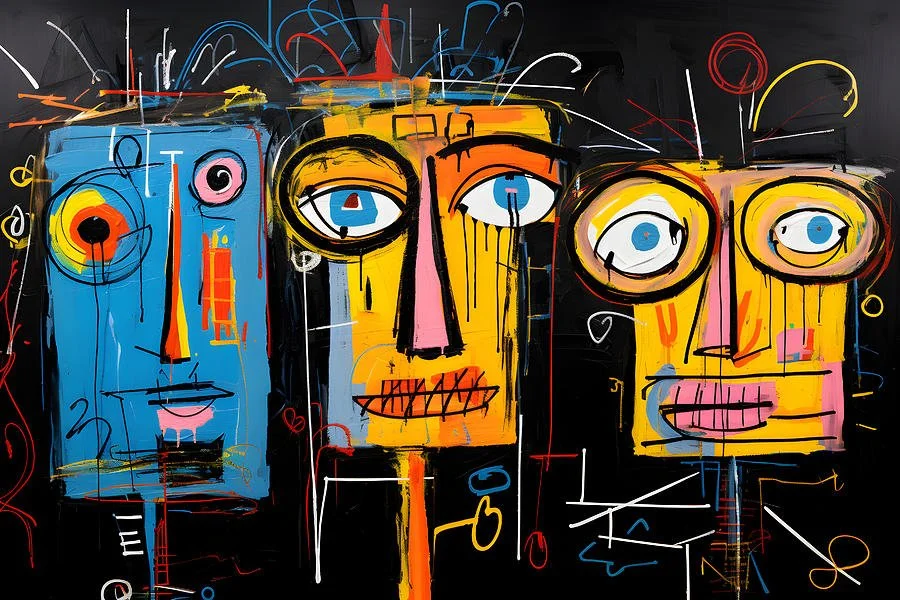 Abstract Fusion Trio - Surreal AI Portraits- Blend of Graffiti-Inspired Strokes and Avant-Garde
