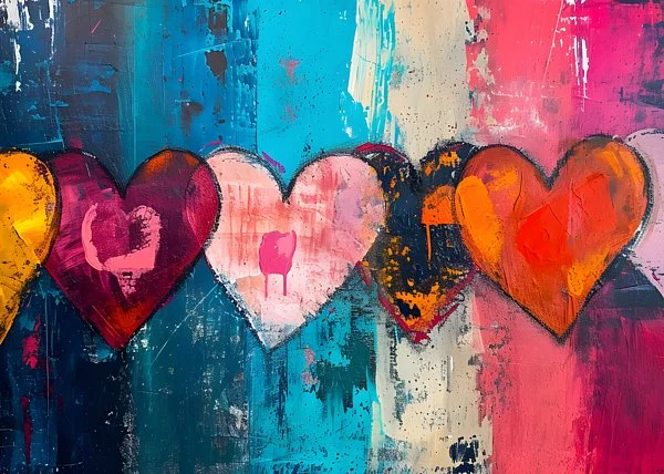 Harmony of Hearts- A Bauhaus Symphony in Daring Colors and Bold Expressive Journey of Love