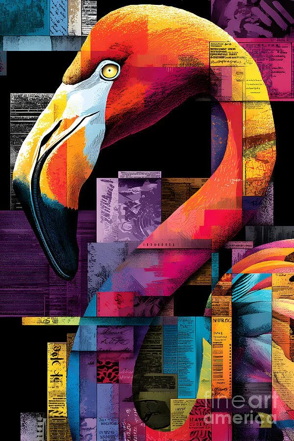 Rise of the Flamingo Spirit - Dynamic Wildlife Artwork with Contrasting Hues