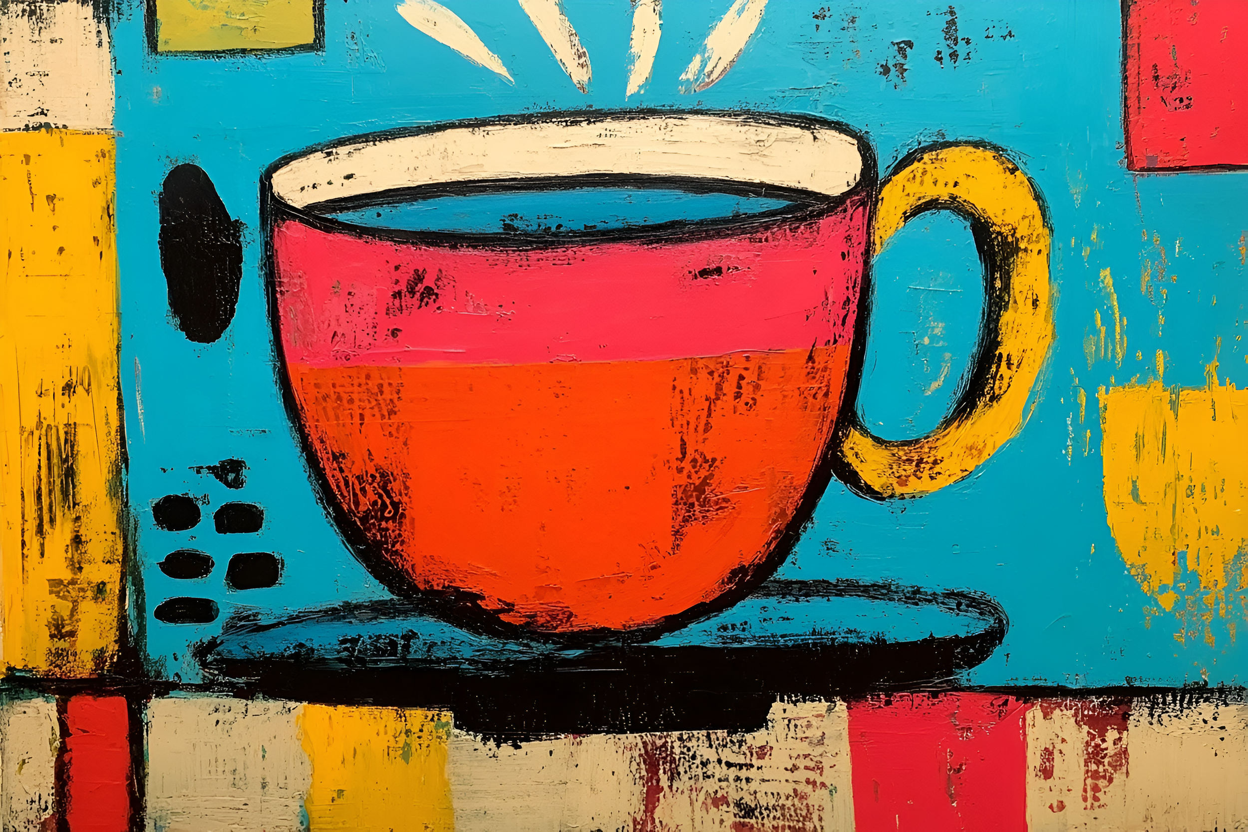 Sip the Vivid Morning - A Vibrant Abstract Celebration of Coffee Color and Playful Geometry