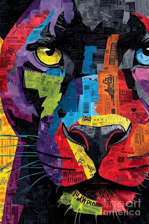 Protect the Panthers - Striking Collage Artwork with Colorful Fragments and Energy