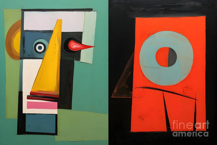 Abstract Faces with Distinct Geometric Shapes Featuring Rectangles Triangles and Circular Forms