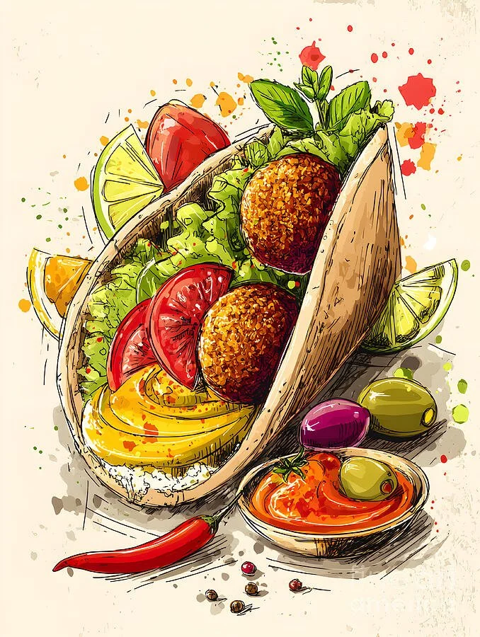 Vibrant Falafel Pita with Fresh Ingredients and Zesty Accents