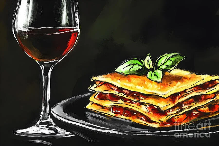 Red Wine and Golden Lasagna with Fresh Basil Layers of Flavor and Warmth