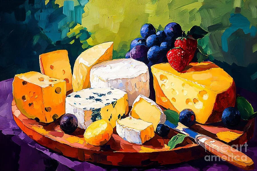 A Colorful Cheese Platter with Grapes and Strawberries Celebrating Freshness and Visual Delight
