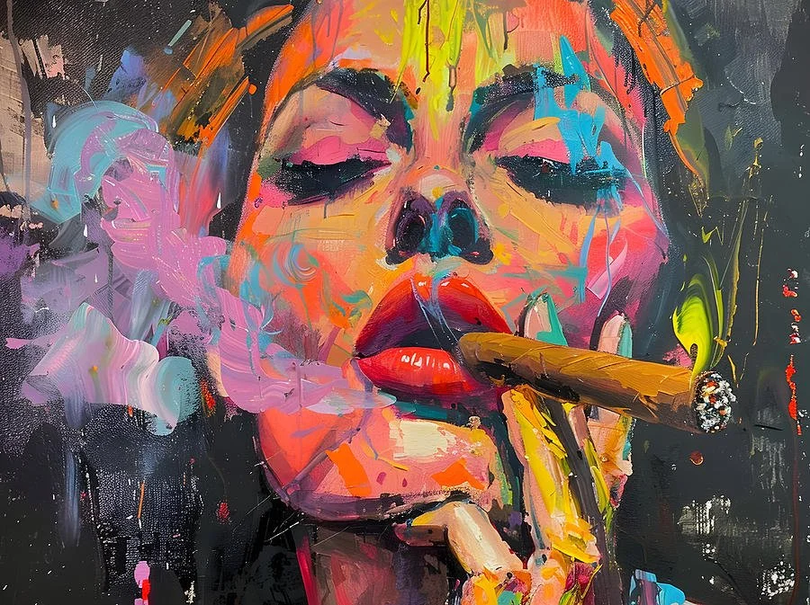 Feminine Expressions- Unveiling the Artistic Tapestry of Red Lipstick and Cigar Delight