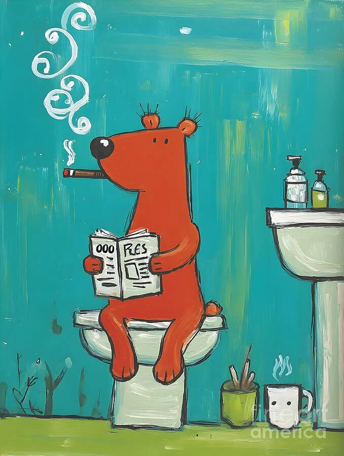 Teal Bathroom Chronicles of a Bear Who Masters the Art of Chill