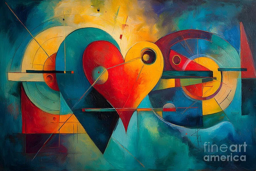 Celebrate Valentine with Bold Geometric Shapes and a Central Red Heart