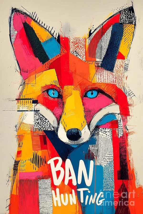 Take a Stand for Wildlife with a Vibrant Geometric Fox and Bold Ban Hunting Message