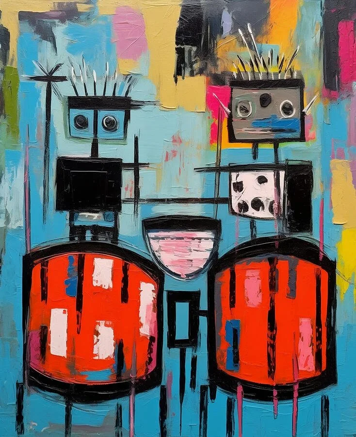 Surreal Drum Symphony- Graffiti-inspired Percussion in Abstract Vibrance