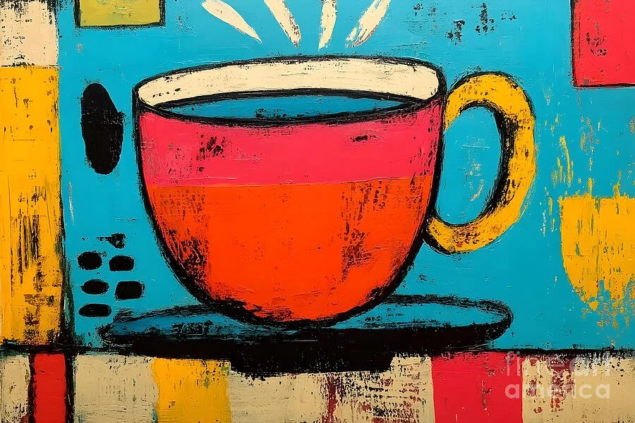 Sip the Vivid Morning - A Vibrant Abstract Celebration of Coffee Color and Playful Geometry