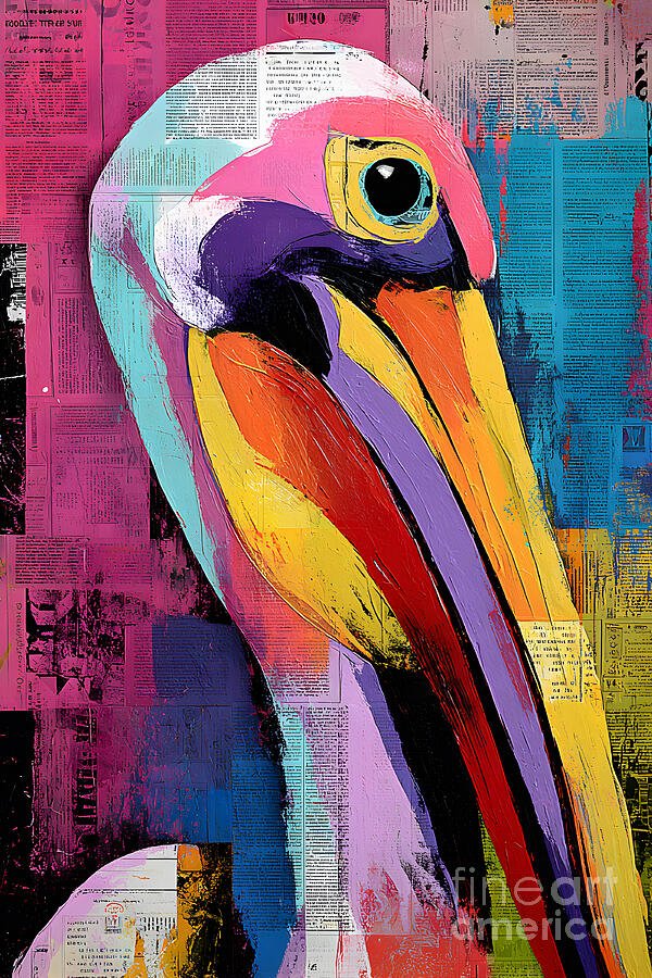 Rise of the Pelican Spirit - Dynamic Wildlife Artwork with Layered Patterns and Energy