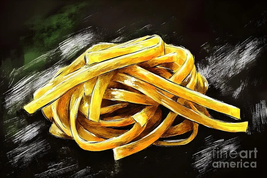 Golden Pasta Artfully Twisted on a Dark Textured Background