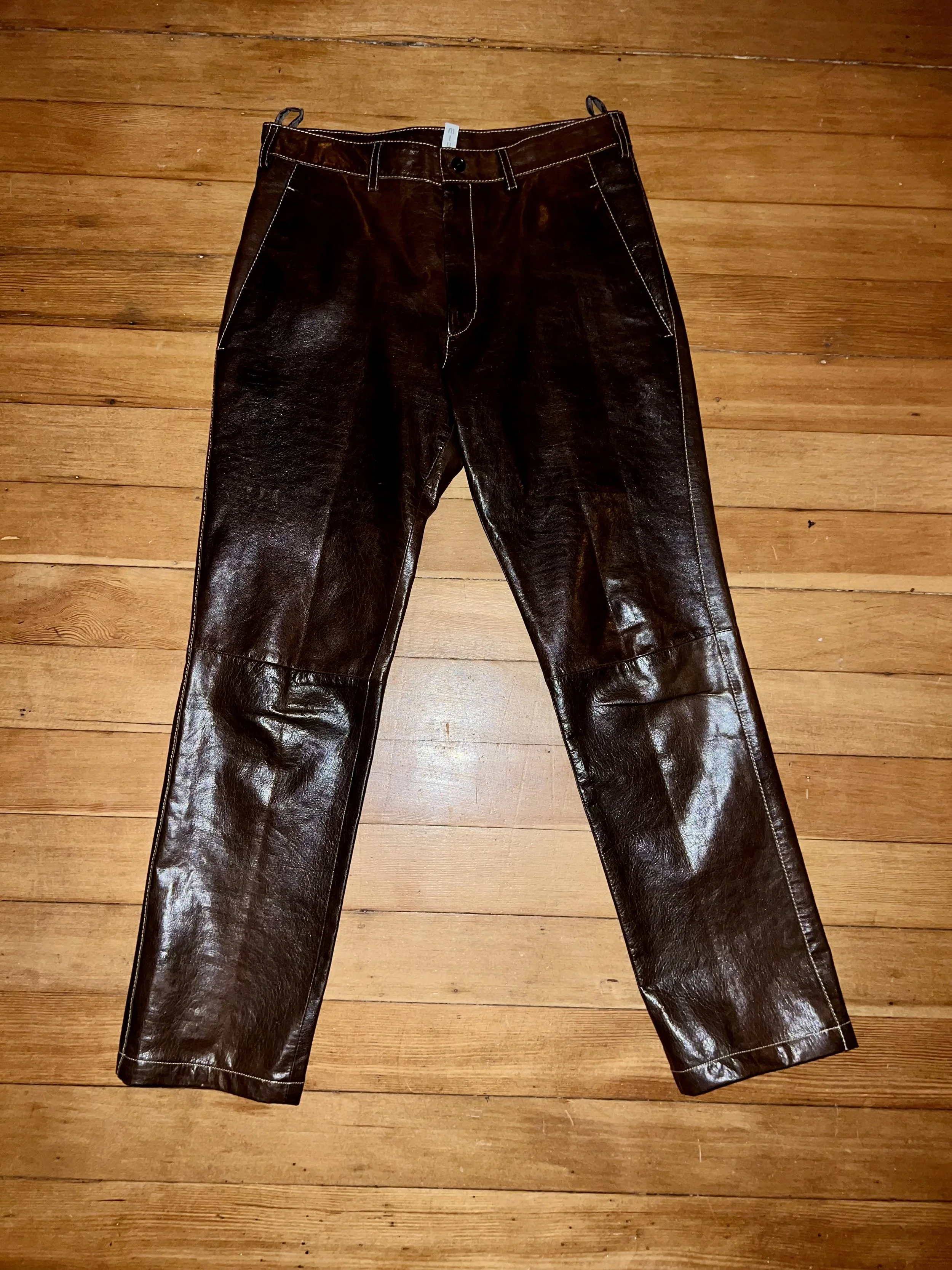 MIU MIU MENS BROWN LEATHER PANTS