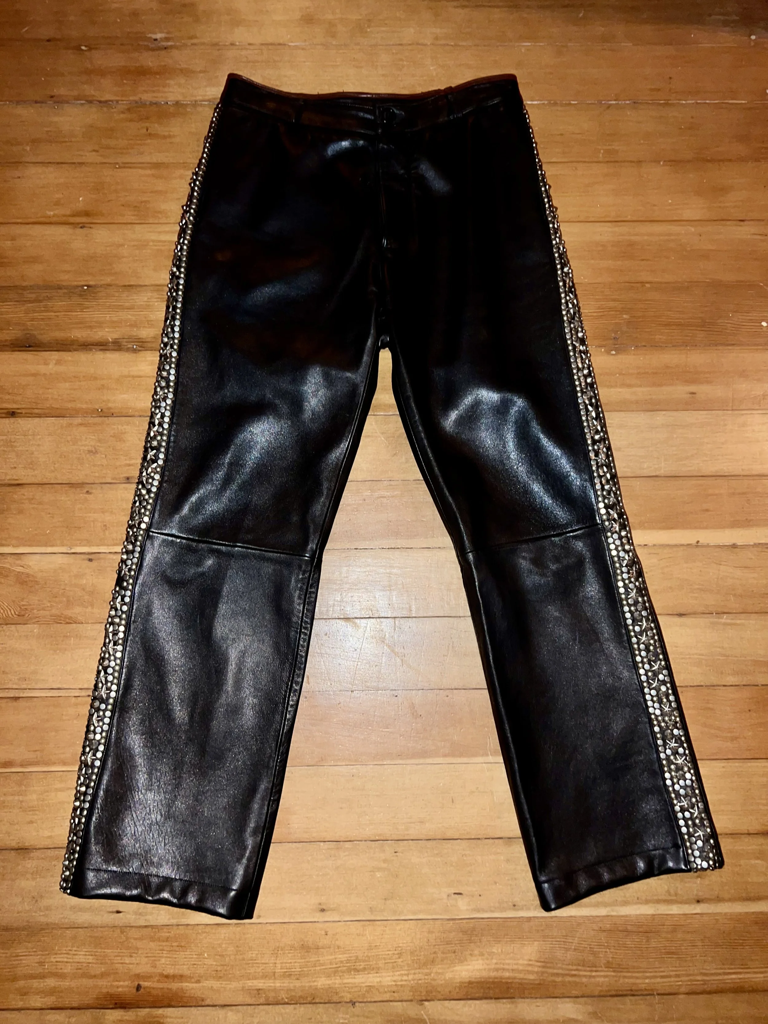 GIANNI VERSACE STUDDED 1990S MENS LEATHER PANTS
