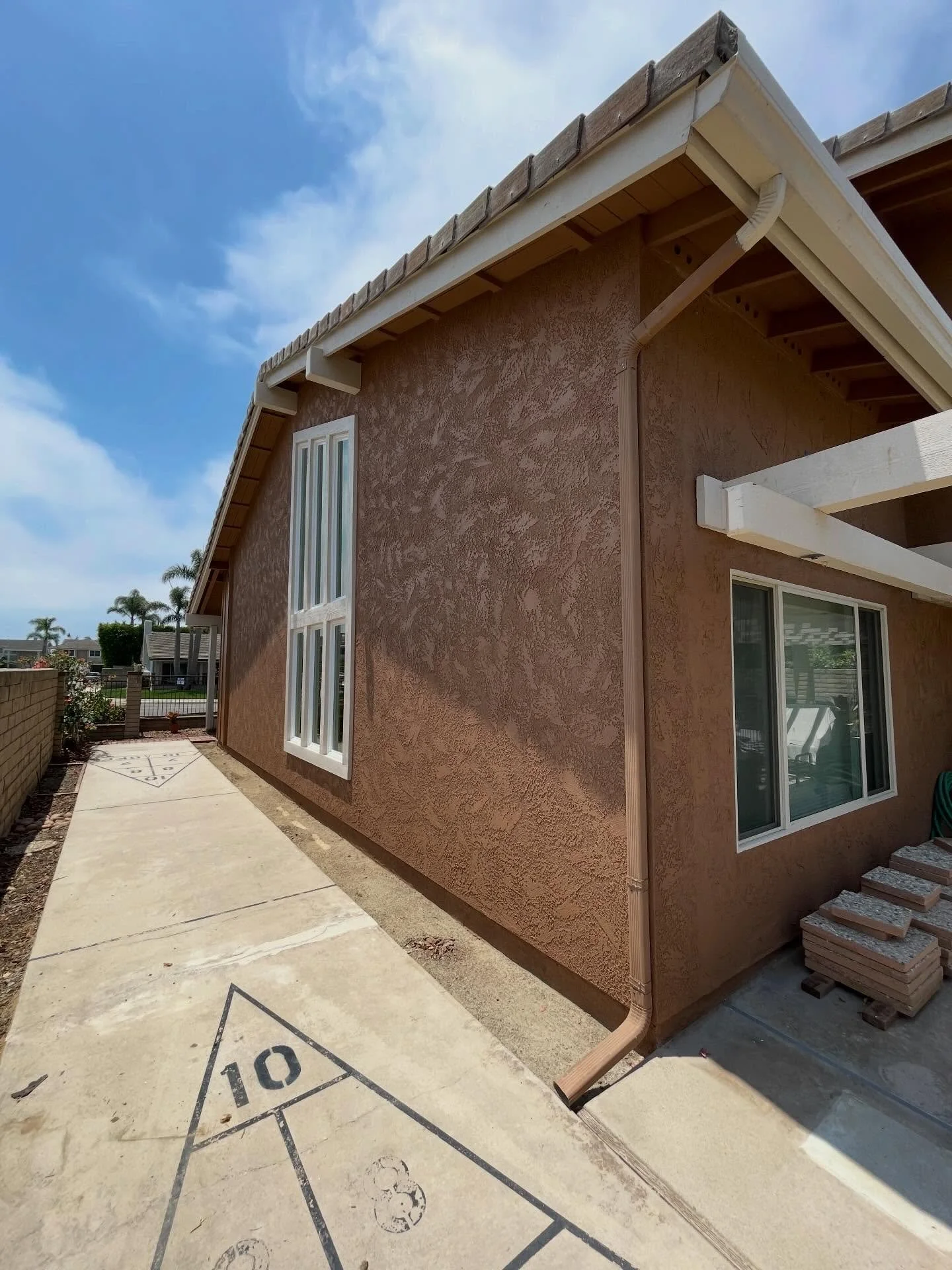 Exterior plaster 
Lath and wire 
 New construction window- Milgard 
Insulation 
Drywall with level 3 finish