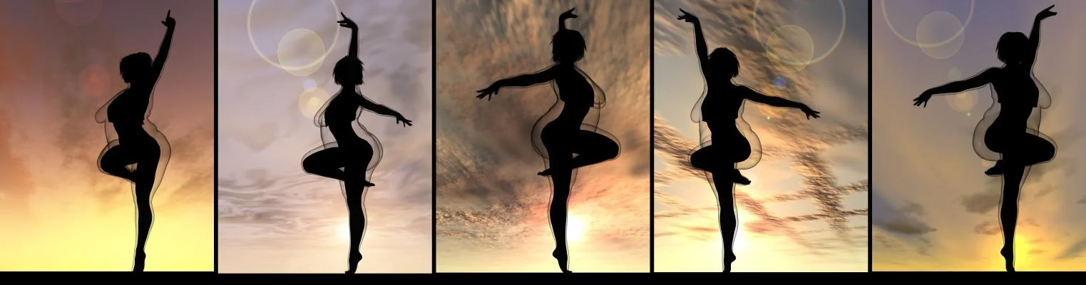 Silhouettes of a woman losing weight through body treatments.