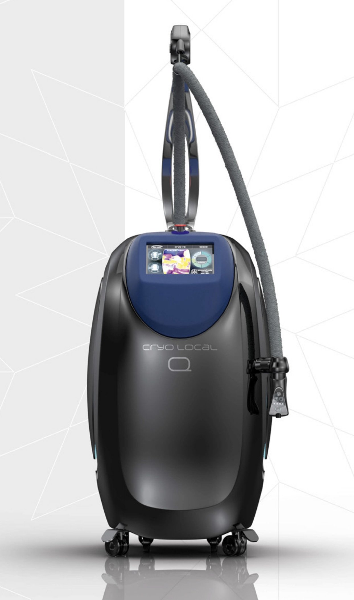 Medical device labeled 'Cryo Local' with a digital screen and a hose attached.