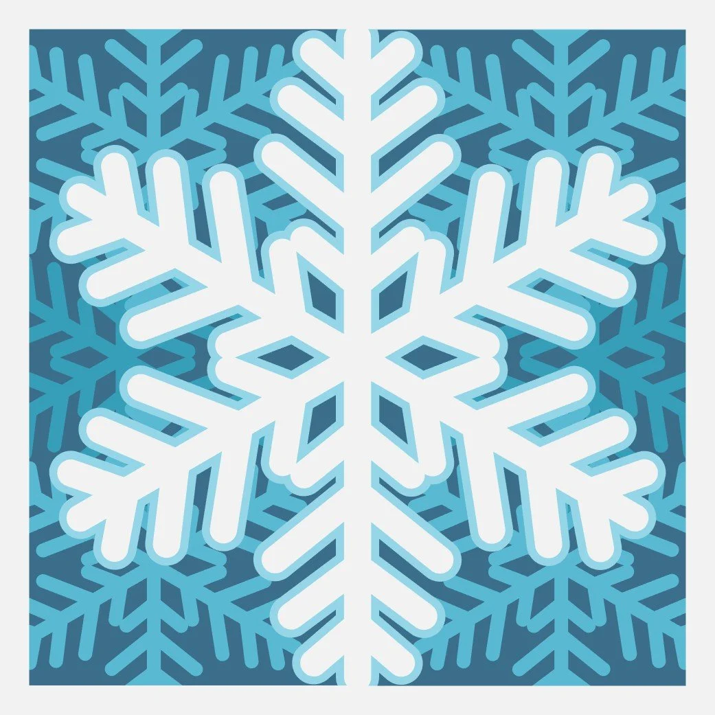 Winter Snowflake shadow box design mockup featuring a large white snowflake over layered blue and teal snowflakes.