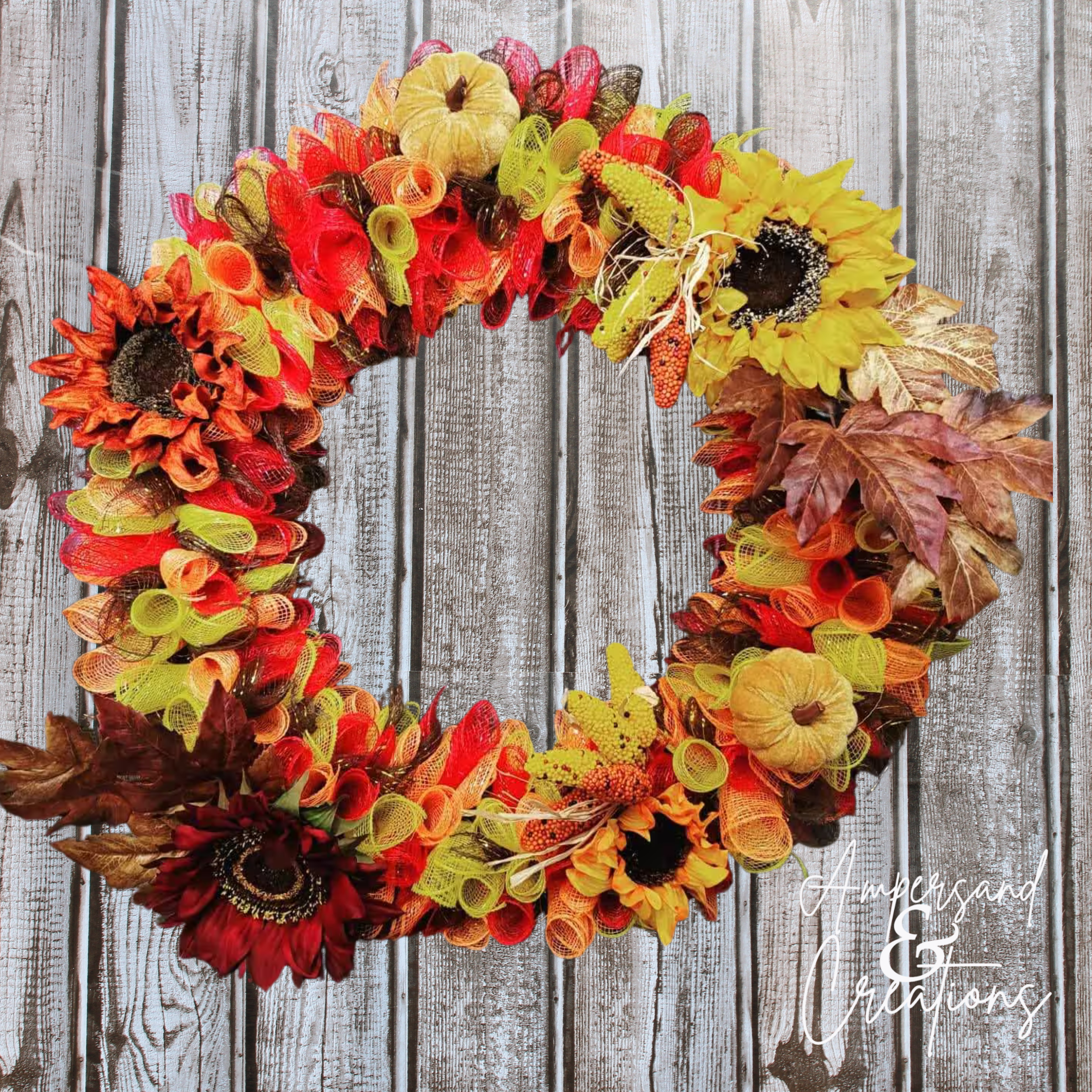 Handmade Fall Wreath for Front Door | Rustic Sunflower & Pumpkin Autumn Decor | Farmhouse Harvest Wreath