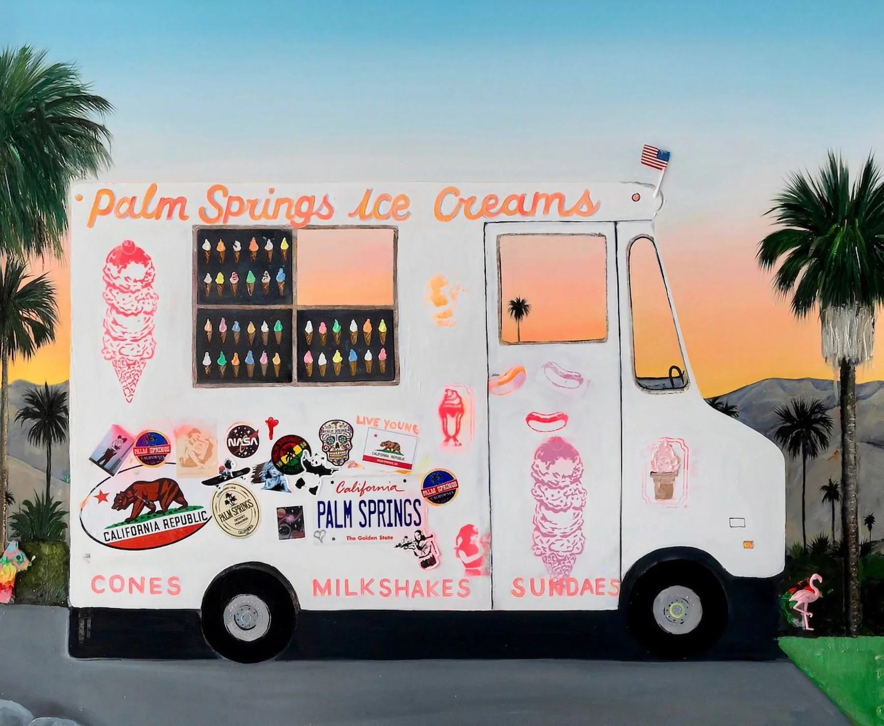 Palm Springs ice cream van - Oil and found objects on panel