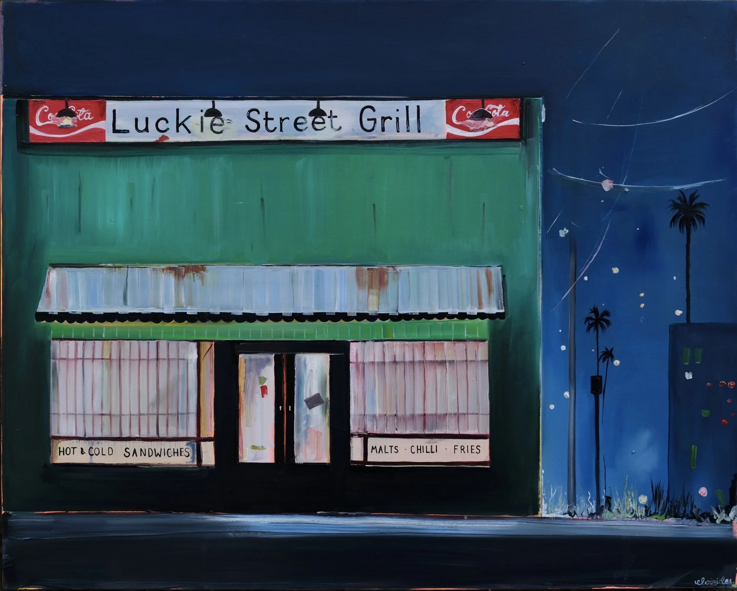 Lucky Street Grill - oil on wooden panel 