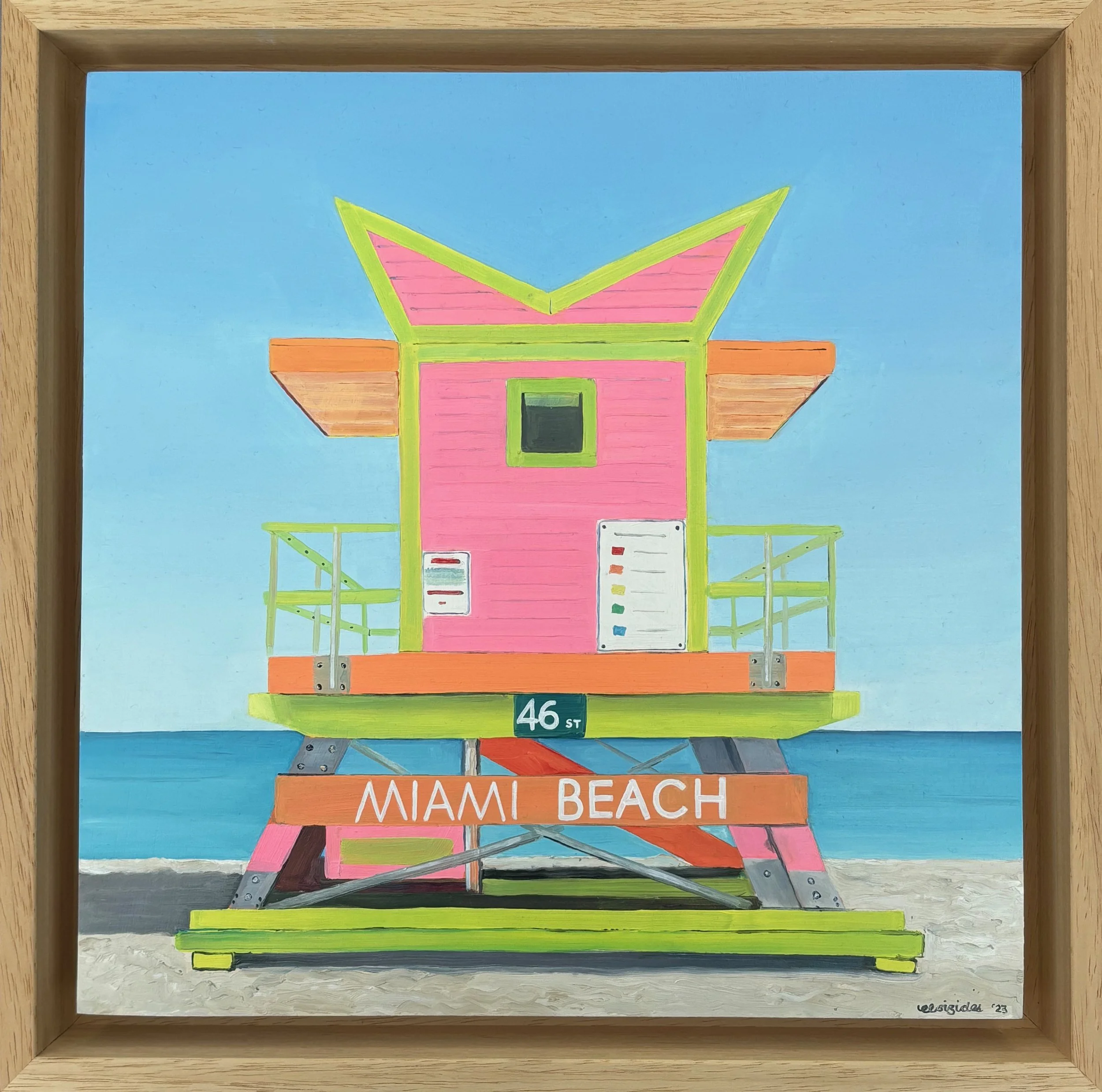 Neon beach hut - Oil on panel