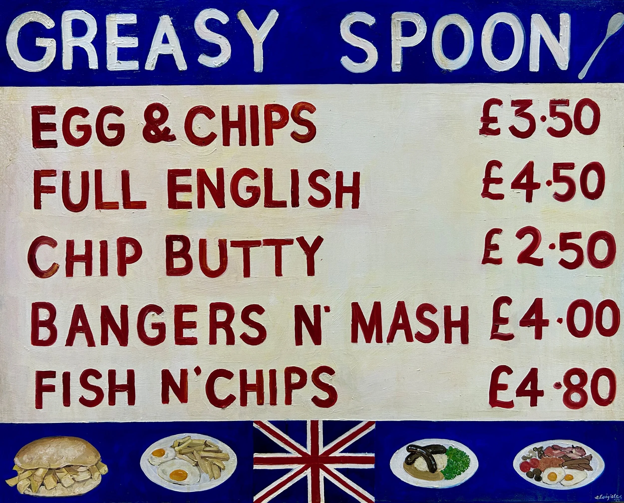 Greasy Spoon Oil on wooden panel 
