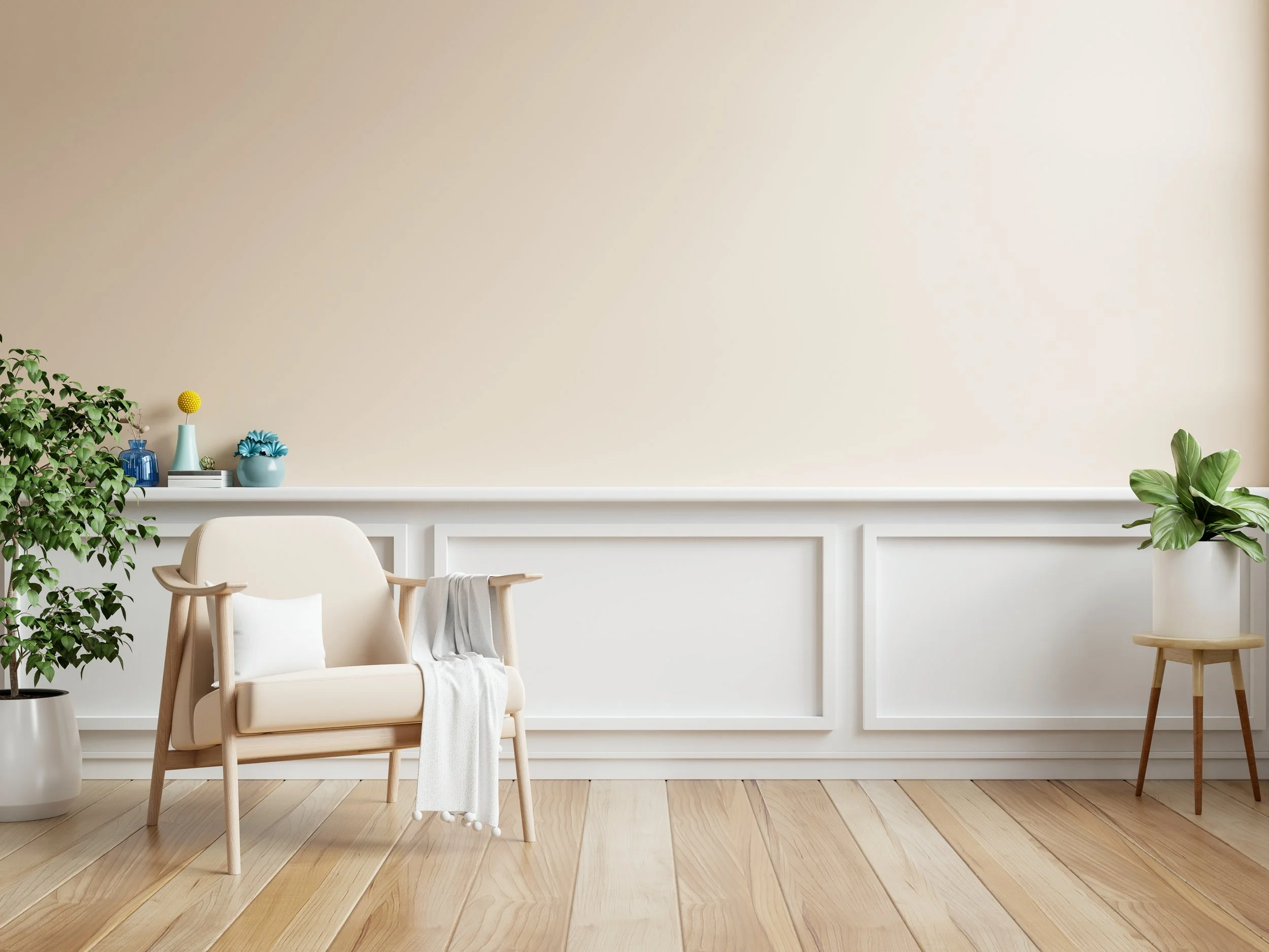 cream and white wall panelling