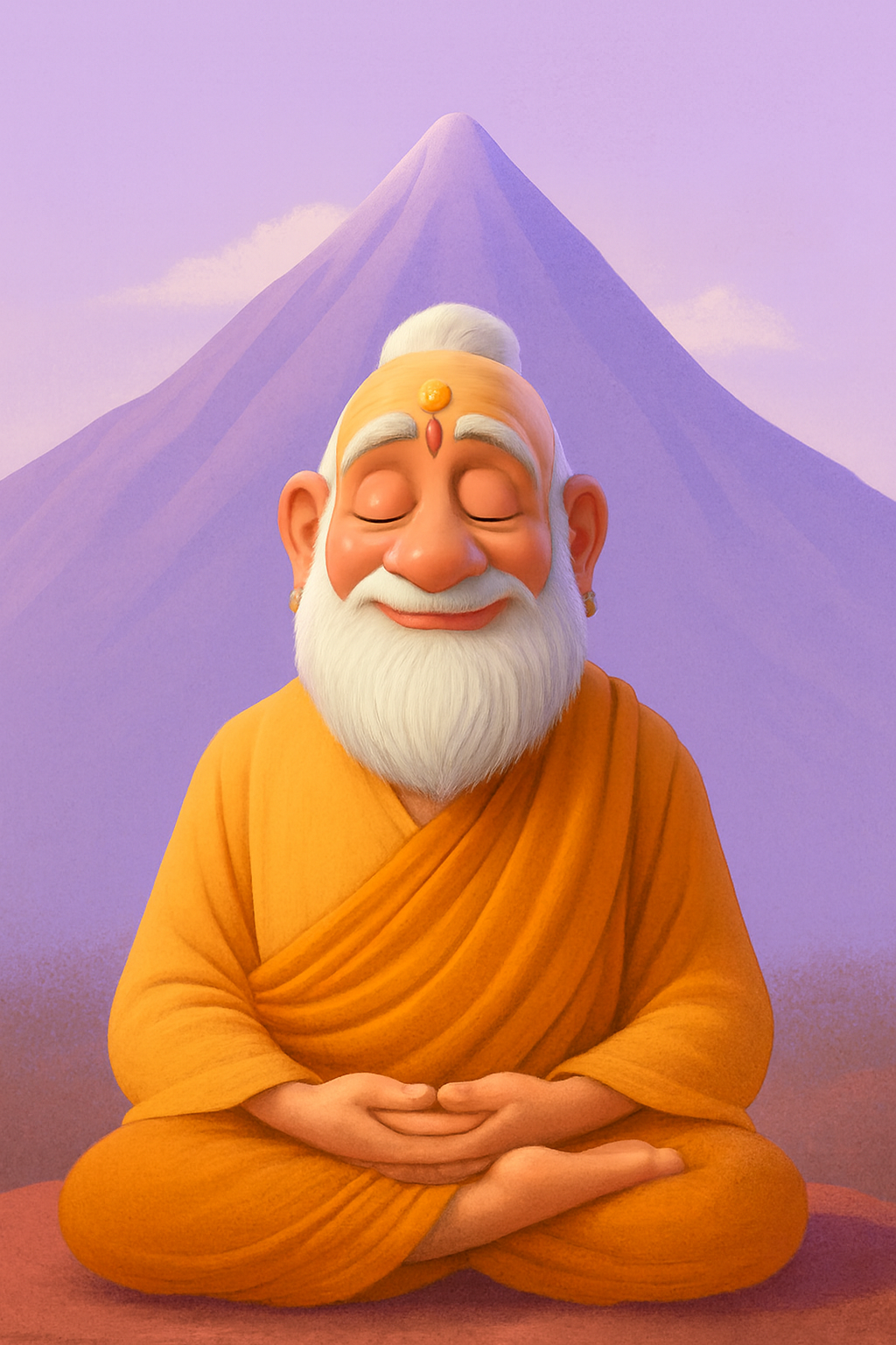 Yogi Agso sitting in meditation pose at the base of a mountain.