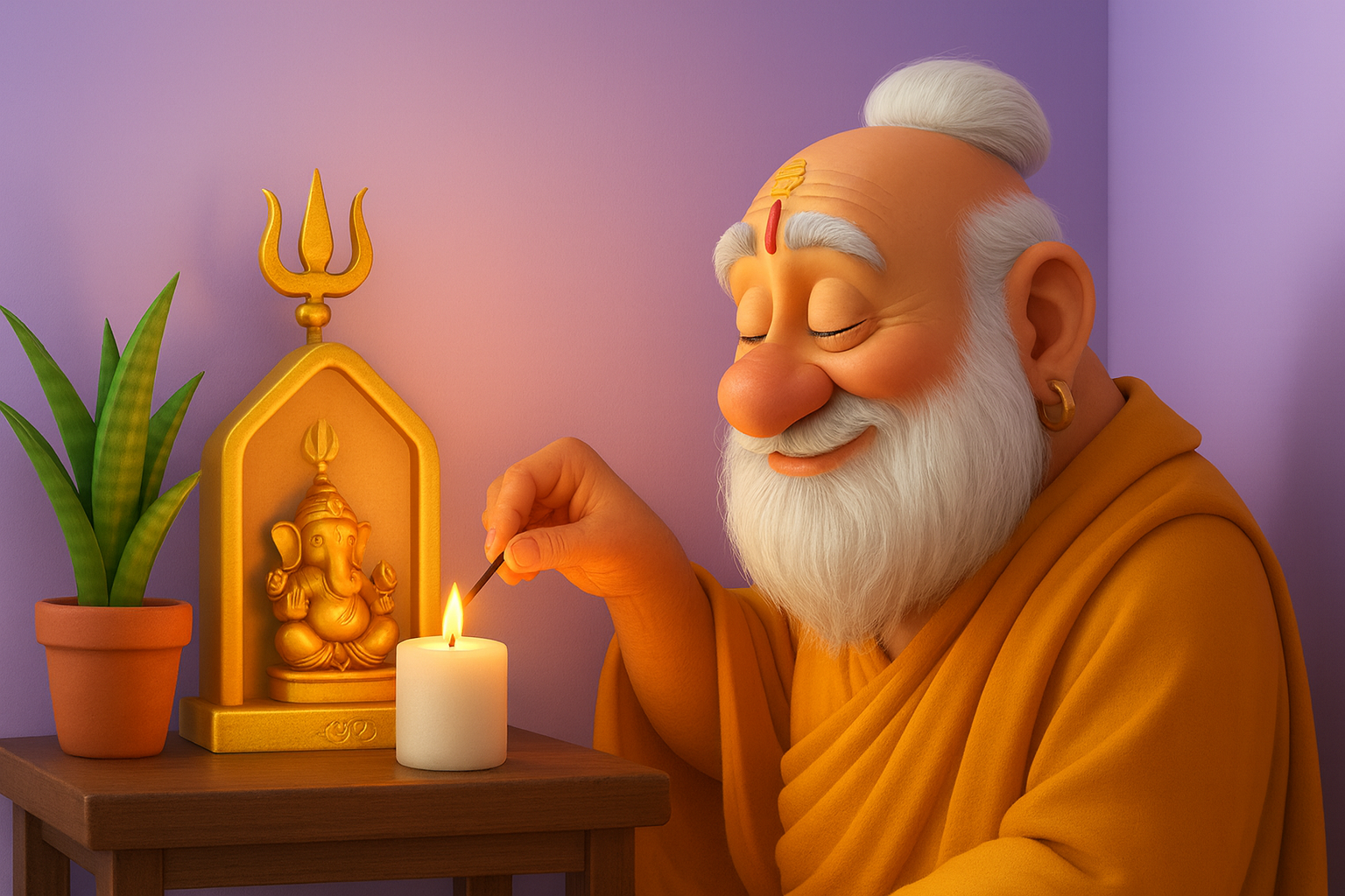 Yogi Agso creating a small sanctuary within his living space.