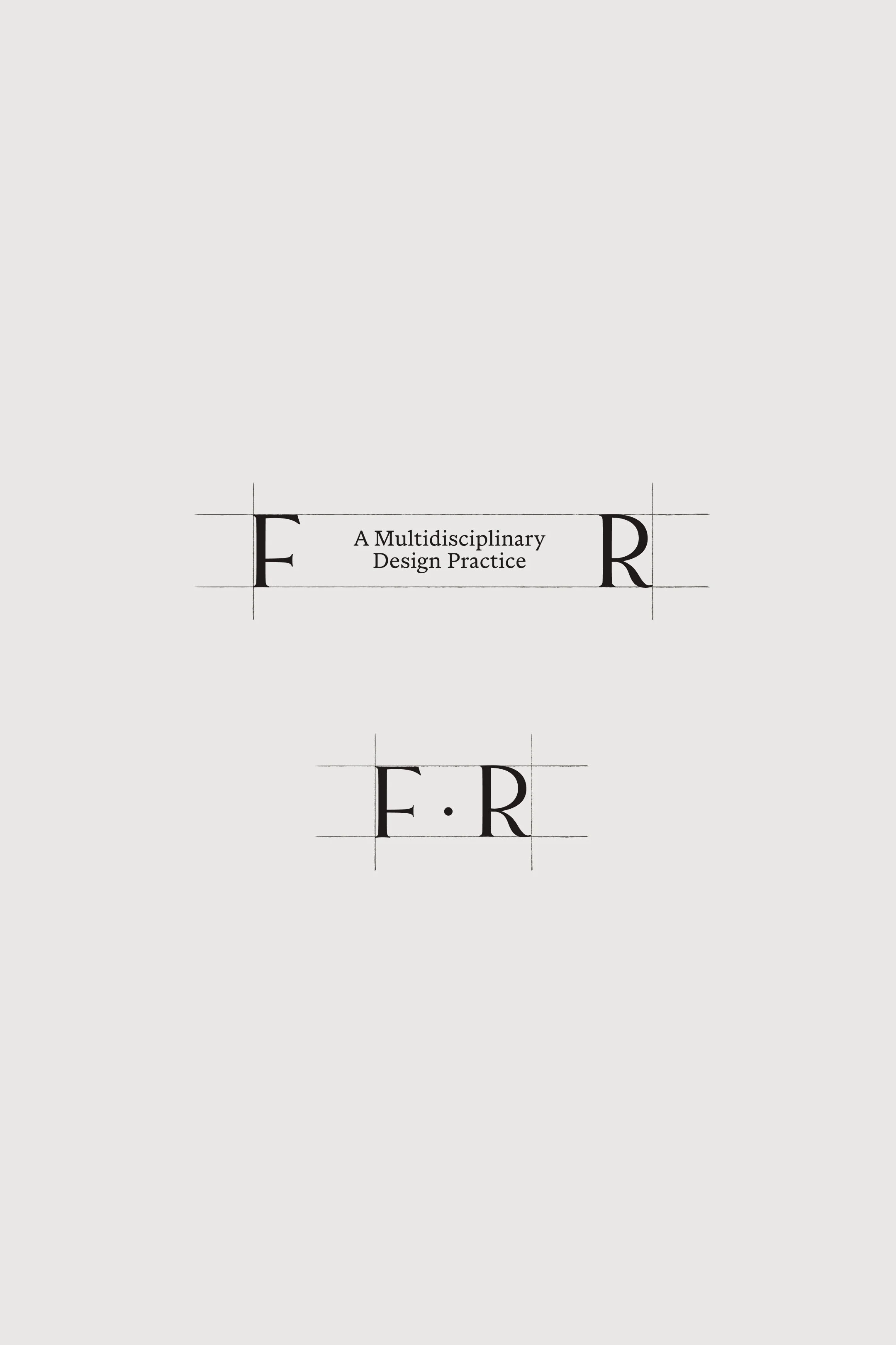 Cover page of a book titled 'F R' with the subtitle 'A Multidisciplinary Design Practice' in silhouette style, with construction lines visible.