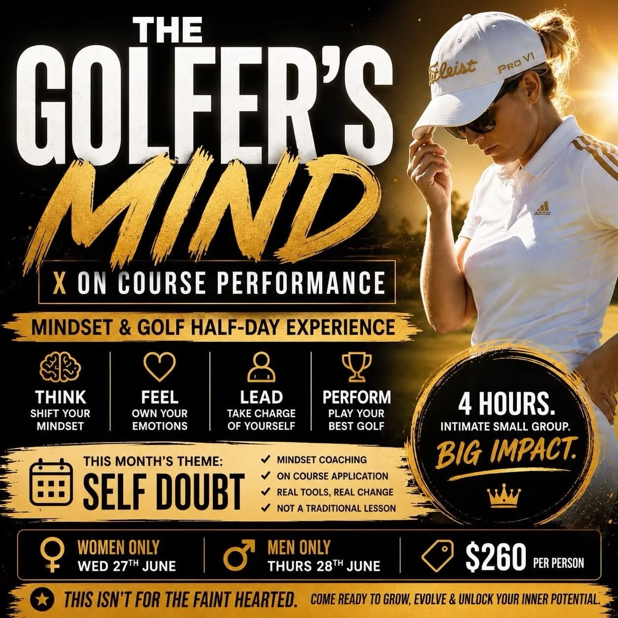 Excited to launch my new event starting at the end of this month 

The Golfer&rsquo;s Mind x On Course Performance 

This is a half-day performance experience for golfers who know they&rsquo;re capable of more, but lose all ability they have in pract