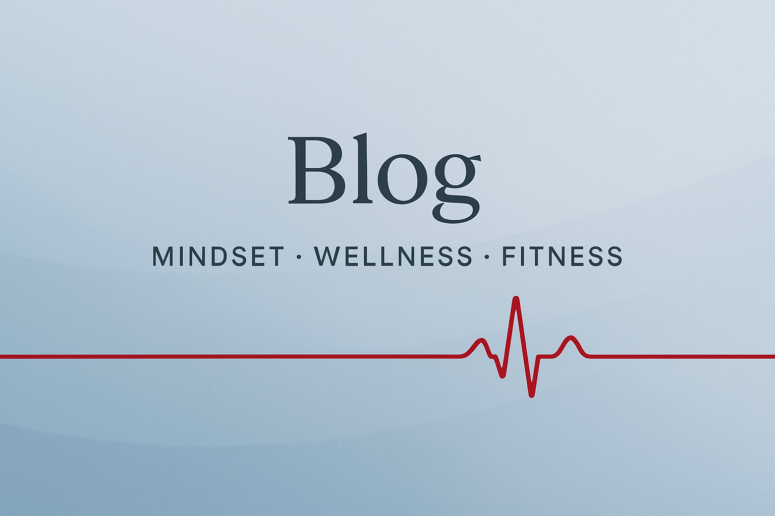 Blog title with the words 'Mindset, Wellness, Fitness' and a red heart rate line graphic on a light blue background.