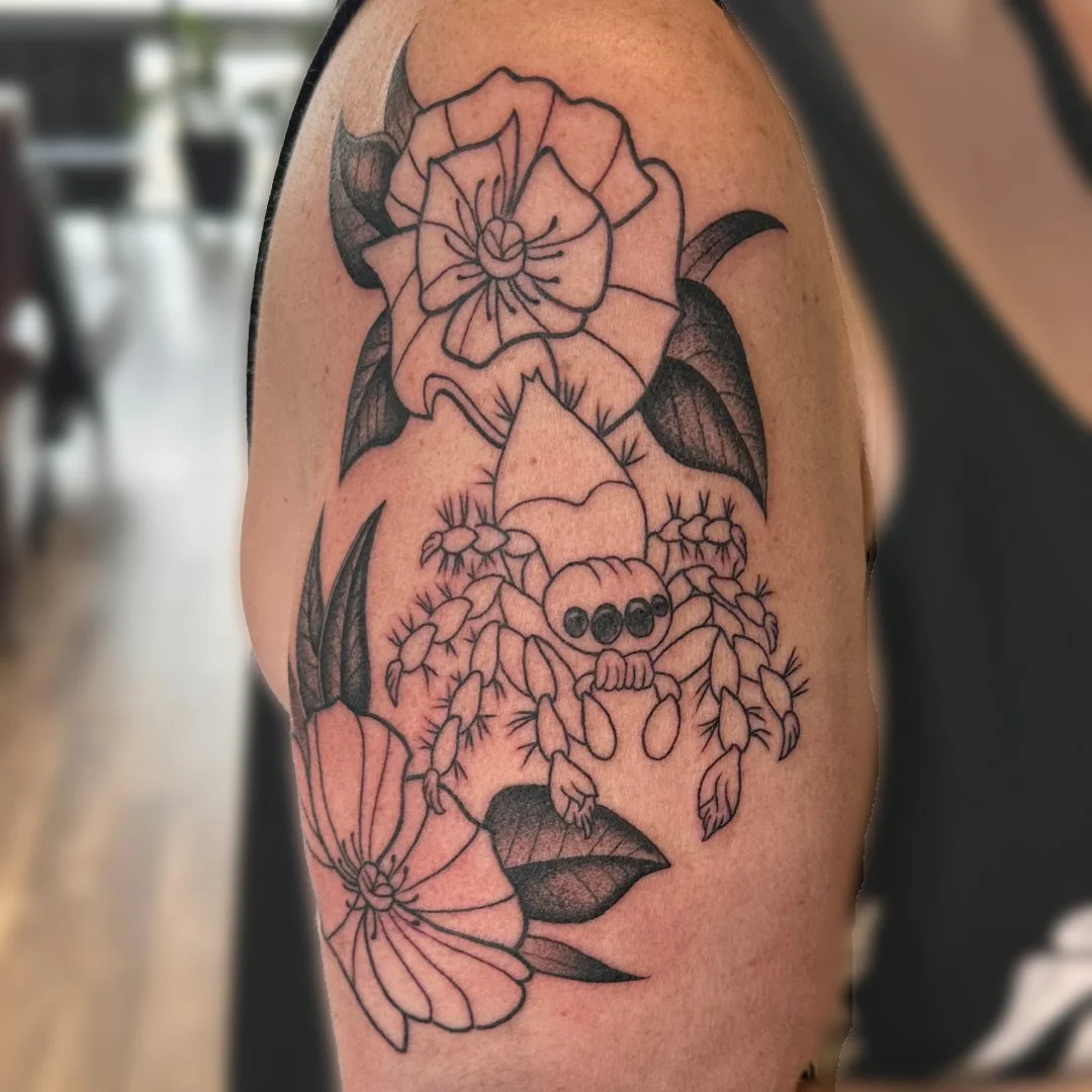 Spooky season is here! Let&rsquo;s book some cool spooky tattoos! Here's the first session on Jumping Jack the jumping spider